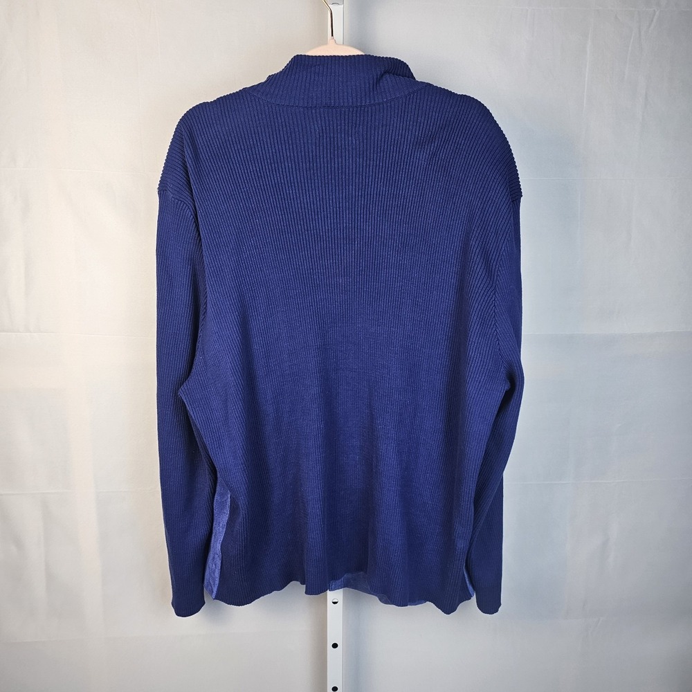 Jessica London Blue Suede Leather Ribbed Knit Full Zip Jacket Women 30/32 US 3X - Picture 4 of 11